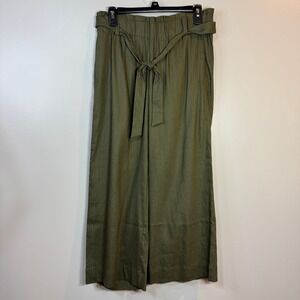 Jill Jill Linen Stretch Wide-Leg Pants Women's XS Elastic Waist And Tie Moss NEW